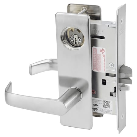 Storeroom Or Closet Mortise Lock, NS Lever, M Escutcheon, Satin Stainless Steel
